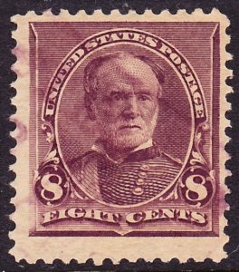 Scott 225, Used, 8c Small Banknote, Violet Cancel, Light Cancel, Light Bends
