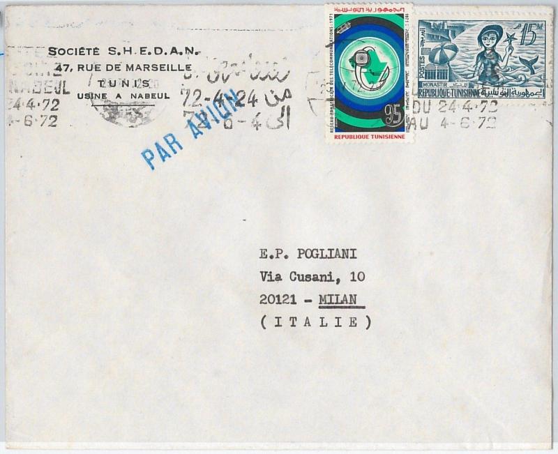 59311 - TUNISIA Tunis - POSTAL HISTORY: COVER to ITALY 1972 - FISH  Mermaid MAPS