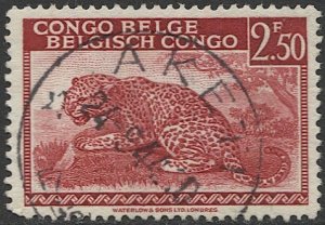 BELGIAN CONGO 1942 Sc 219  2fr 50c Leopard, Used  VF, AKETI postmark/cancel