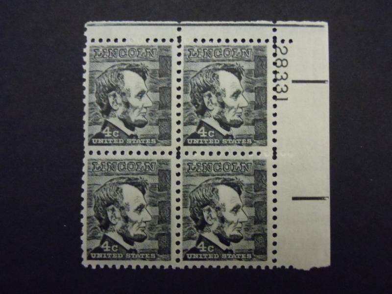 1282a 4c Lincoln Plate Block Tagged MNH OG