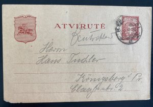 1928 Lithuania Postal Stationery Postcard Cover To Konigsberg Germany