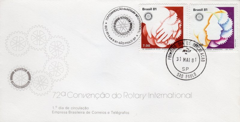 BRAZIL 1981 Sc#1743/1744 ROTARY INTERNATIONAL IN SAO PAULO Set (2) FDC