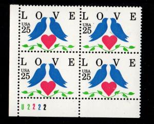 ALLY'S STAMPS US Plate Block Scott #2440 25c Love Doves & Heart [4] MNH [STK]