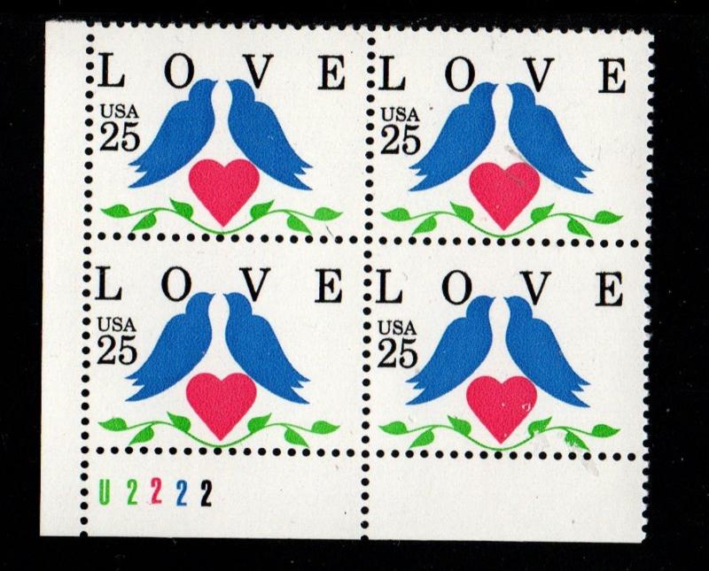 ALLY'S STAMPS US Plate Block Scott #2440 25c Love Doves & Heart [4] MNH [STK]