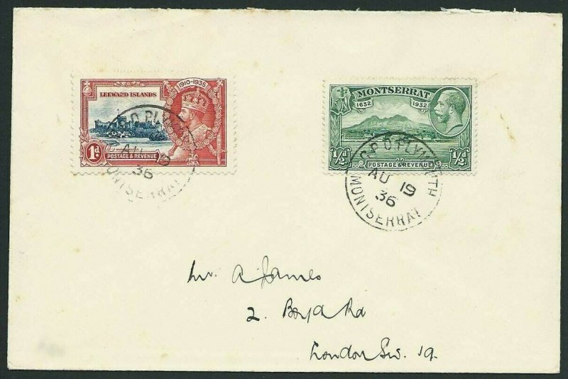MONTSERRAT 1936 cover to London - GPO PLYMOUTH cds.........................41425 