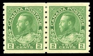 Canada 1922 KGV 2c green imperf x perf 8 pair Dry Printing MLH. SG 257 var.