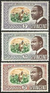 St.  Vincent 259-261, mint, hinged,  Martin Luther King set. 1968.  (S1299)