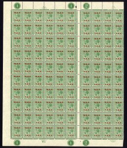 Bahamas SG102 1/2d WAR TAX Part Sheet With Gutters/Plate Numbers U/M Cat 150++