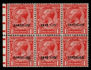 GB SGNB13u 1924 1d BOOKLET PANE OF 6 CANCELLED TYPE 28 MTD MINT