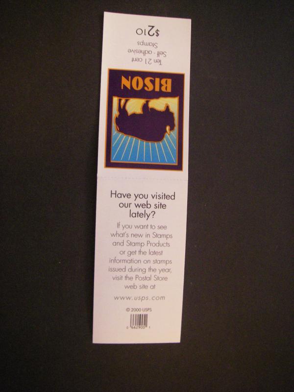 BK282C, Scott 3484Ae, 3484Af, 21c Bison, #P111111, MNH Combo Die Cut Booklet