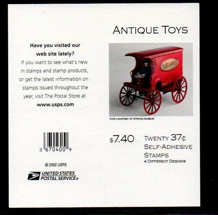 ALLY'S STAMPS Scott #3645c-3645d 37c Antique Toys Booklet [20] MNH F/VF [W-64a]