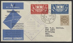 1939 Imperial Air Flight Foynes Ireland to Montreal #3925d Numbered Cachet