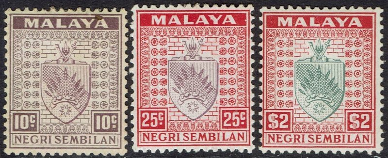 NEGRI SEMBILAN 1935 ARMS 10C 25C AND $2