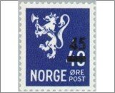 Norway Mint NK 376 Lion type II- Surcharge 45 Øre Dark blue