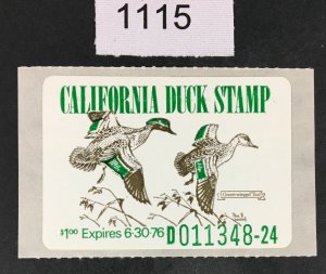 US STAMPS CALIFORNIA STATE DUCK # 5 MINT OG NH CAT. $140 LOT #1115