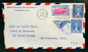 Guatemala 1941 with BISECT Stamp on an Airmail Cover to San Francisco