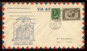 ?CAMSELL RIVER to RAE, N.W.T., First flight, 1c Admiral coil, 1933 cover Canada