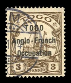 Togo #35 Cat$100, 1914 3pf brown, used, signed Stolow