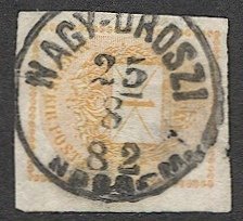 HUNGARY 1881 Sc P4 1k, used Newspaper stamp, NAGY-OROSZI  Postmark/cancel, Thin