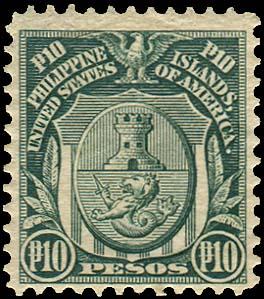 PHILIPPINES #254 1906 ARMS OF MANILA 10p DARK GREEN :: Fr...