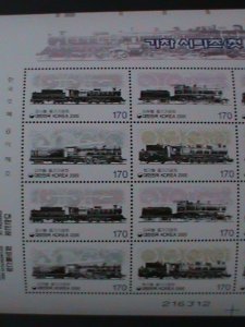 KOREA-SC#2017a- STEAM LOCOMOTIVES TRAINS- MNH-SHEET WITH 4 COMPLETE SETS VF