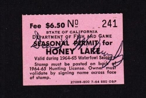 State Revenue California 1964-65 $6.50 Honey Lake Duck Hunting Stamp RARE VF