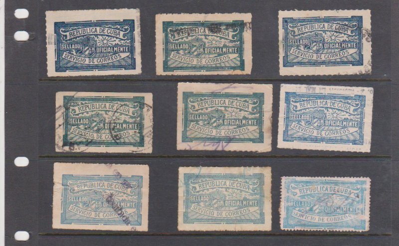 Cuba 9 Different Early Official Seals  Printings in Blue Used