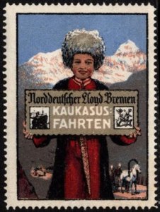 Vintage Germany Poster Stamp North German Lloyd Bremen, Caucasus Trips