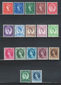 Great Britain 1955 Queen Elizabeth II Scott # 317 - 333 MH