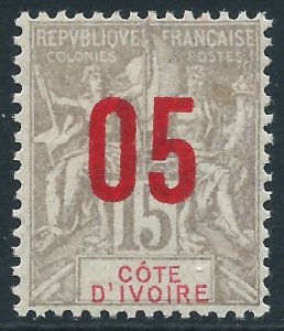 Ivory Coast, Sc #37, 5c on 15c, MH