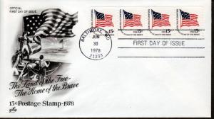 U.S. 1978 FDC 15 Cent Flag Coil Strip!