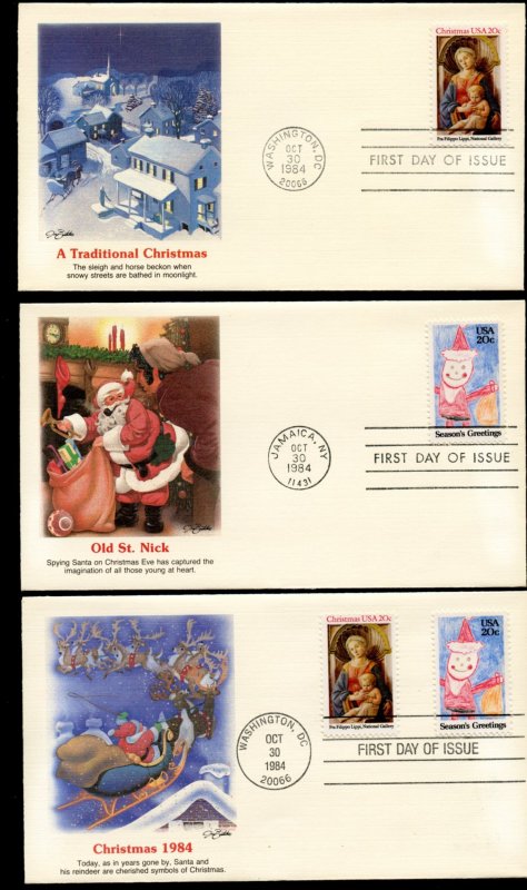 US 2107,2108 Christmas Issue 1984 UA set of three Fleetwood cachet FDC