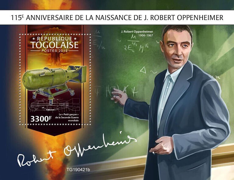 Robert Oppenheimer Physics Stamps Togo 2019 MNH Nuclear Atomic Bomb 1v S/S