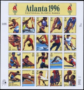 3068u, MNH 32¢ Atlanta Olympics Complete Imperforate Pane ERROR -- Stuart Katz