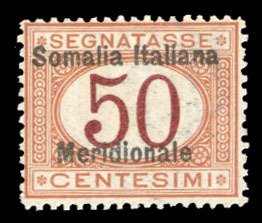 Italian Colonies, Somalia #J6 Cat$115, 1906 50c buff and magenta, never hinged