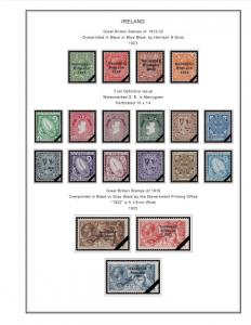 COLOR PRINTED IRELAND [CLASS.] 1922-1970 STAMP ALBUM PAGES (13 illustr. pages)