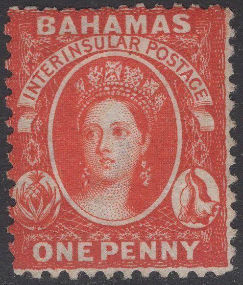 BAHAMAS SG25w 1863 1d VERMILION WMK INVERTED MTD MINT