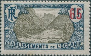 French Oceania 1916 SG64 65 on 1f brown and blue Valley of Fautaua MLH