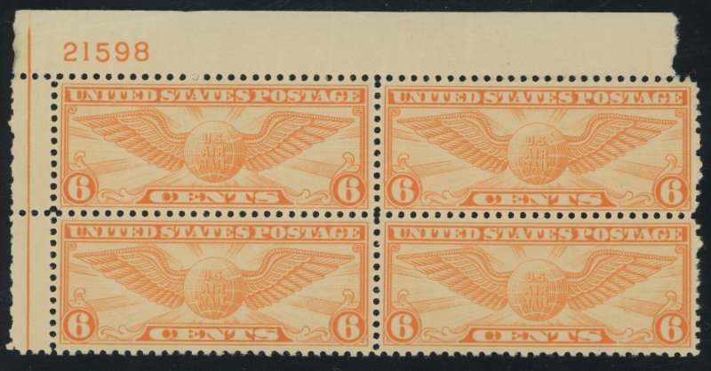 USA C19 - 6 cent Winged Globe Plate # Block  - F/VF Mint never hinged