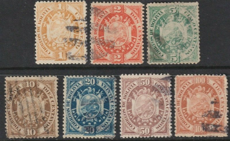 Sc# 40 / 46 Bolivia 1894 Coat of arms complete used set CV: $74.00
