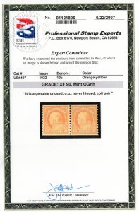 Scott 497, MNH, NEVER HINGED Coil Pair, PSE Graded XF 90 Cert
