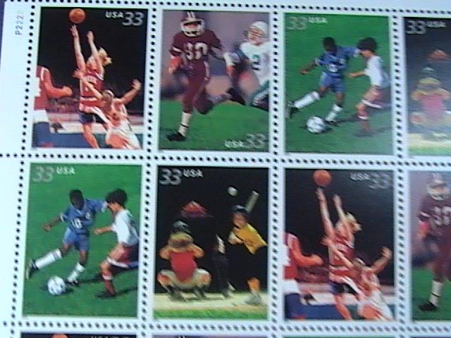 U.S.# 3399-3404(3402a)-MINT/NEVER HINGED--PANE OF 20---YOUTH TEAM SPORTS----2000