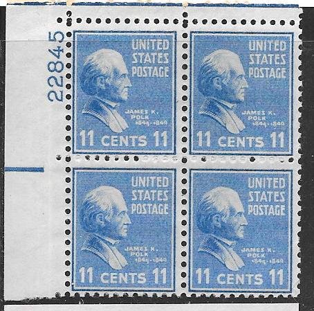 US#816 $0.11 1938 Presidential Issue plate block of 4 (MNH) CV $3.50