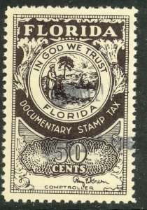 USA FLORIDA 1955 50c Documentary Tax Revenue SRS D35 VFU