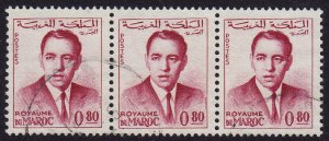 Morocco - 1962 - Scott #84 - used strip of 3 - King Hassan II