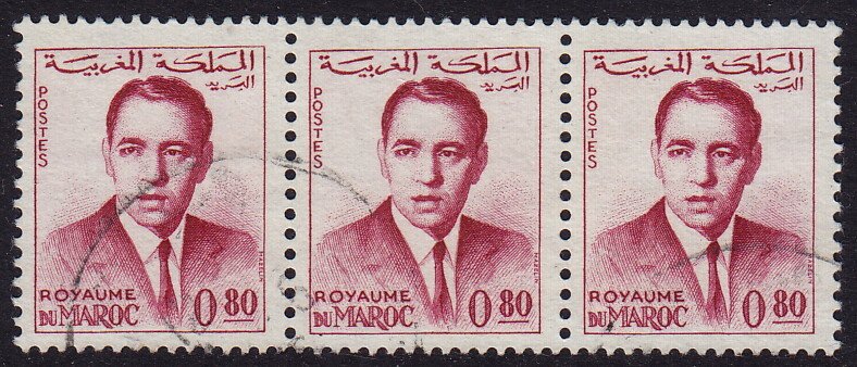 Morocco - 1962 - Scott #84 - used strip of 3 - King Hassan II