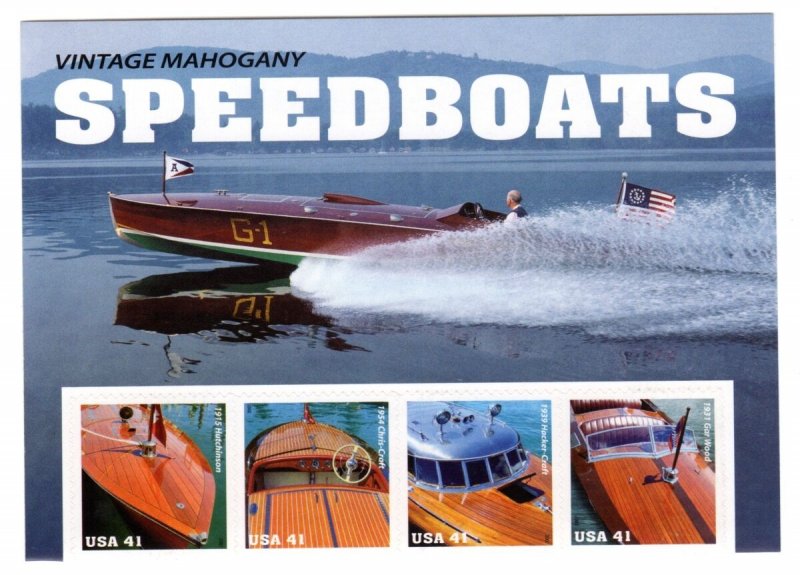 4160-63 Vintage Mahogany Speedboats W/Header Strip (4) MNH  (4x6)
