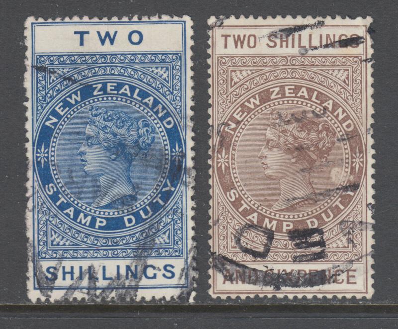 New Zealand Sc AR32, AR33, SG F131, F132. 1903-06 QV Postal Fiscals, 2 diff