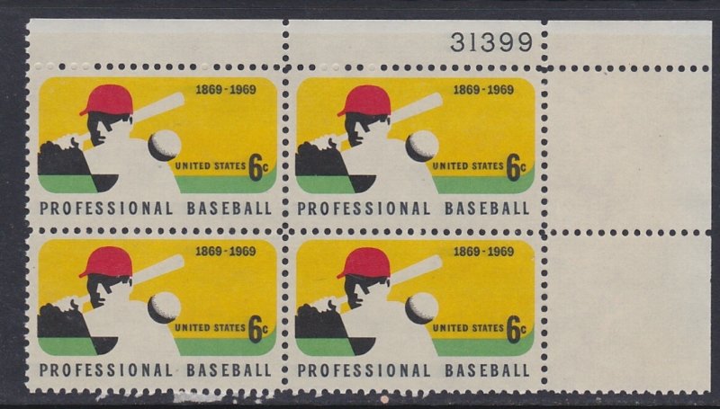 1381 Baseball Plate Block MNH