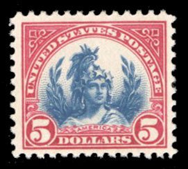 United States, 1910-30 #573, 1923 $5 carmine and blue, hinged, well centered